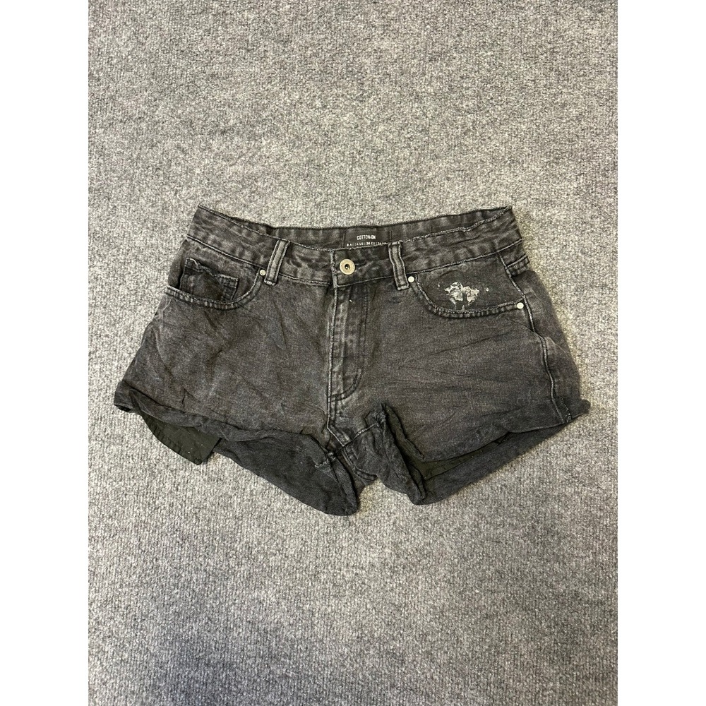 Cotton On Shorts Womens Size 4 Black Denim High Waisted Rolled Casual Distressed